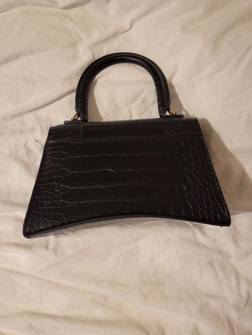 Balenciaga Hourglass Small Top Handle Bag in Black Croc Embossed